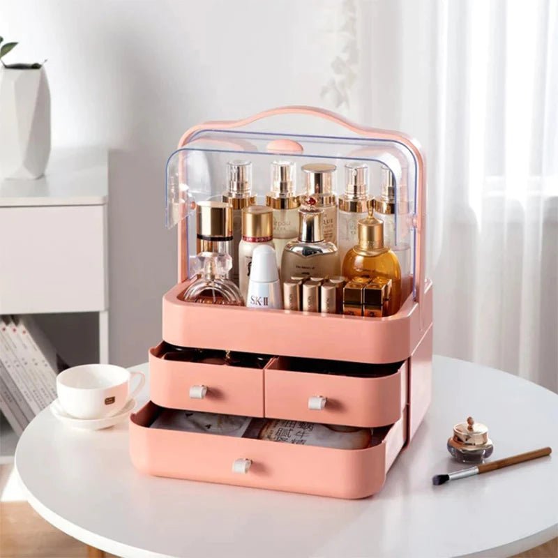 Mylecart Makeup Organizer, Waterproof&Dustproof Cosmetic Organizer Box with Lid Fully Open Makeup Display Boxes, Skincare Organizers Makeup Caddy Holder for Bathroom, Dresser, Countertop Bedroom-White